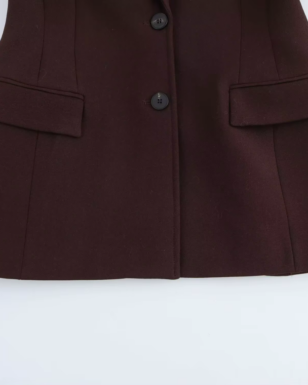 Elegante Bruine Blazer en Broek Set voor Dames