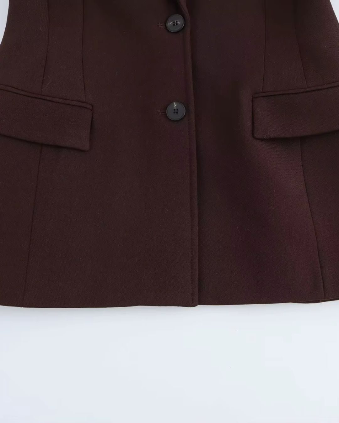 Elegante Bruine Blazer en Broek Set voor Dames