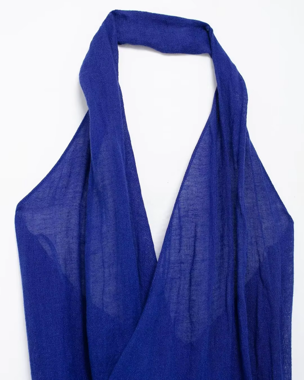 Blauwe Halter Lange Maxi Jurk met Open Rug voor Dames