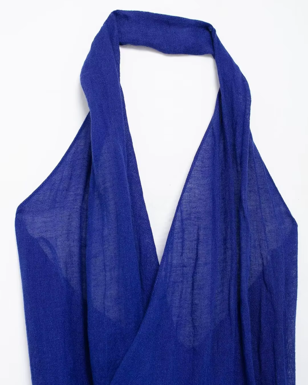 Blauwe Halter Lange Maxi Jurk met Open Rug voor Dames