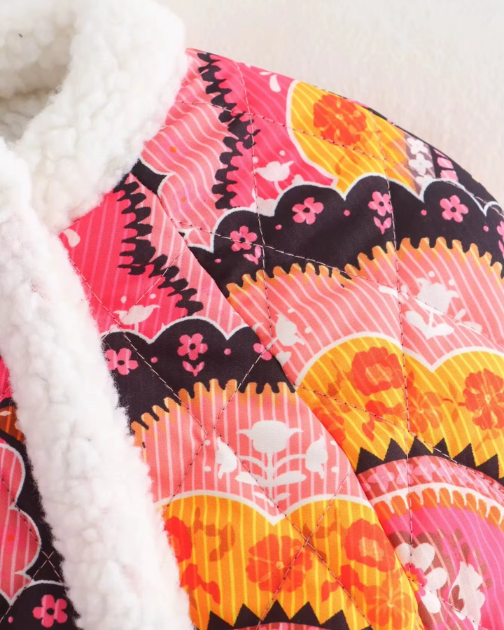Vintage Lamswool Winterjas met Retro Print voor Dames