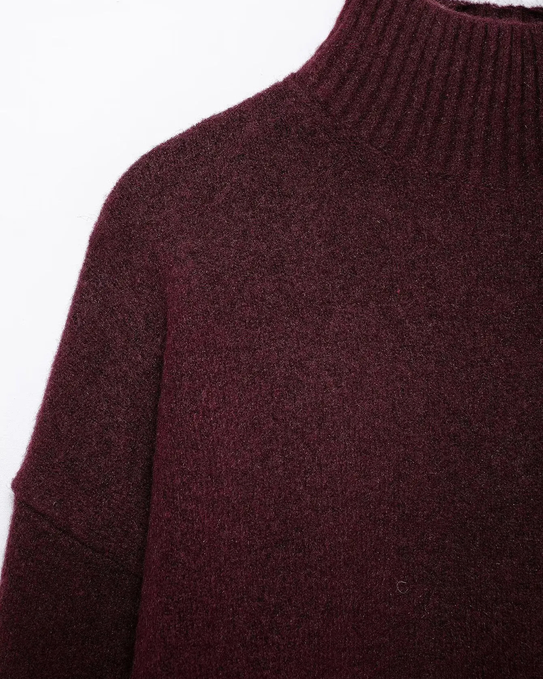 Vintage Bordeaux Gebreide Trui met Lange Mouwen voor Dames