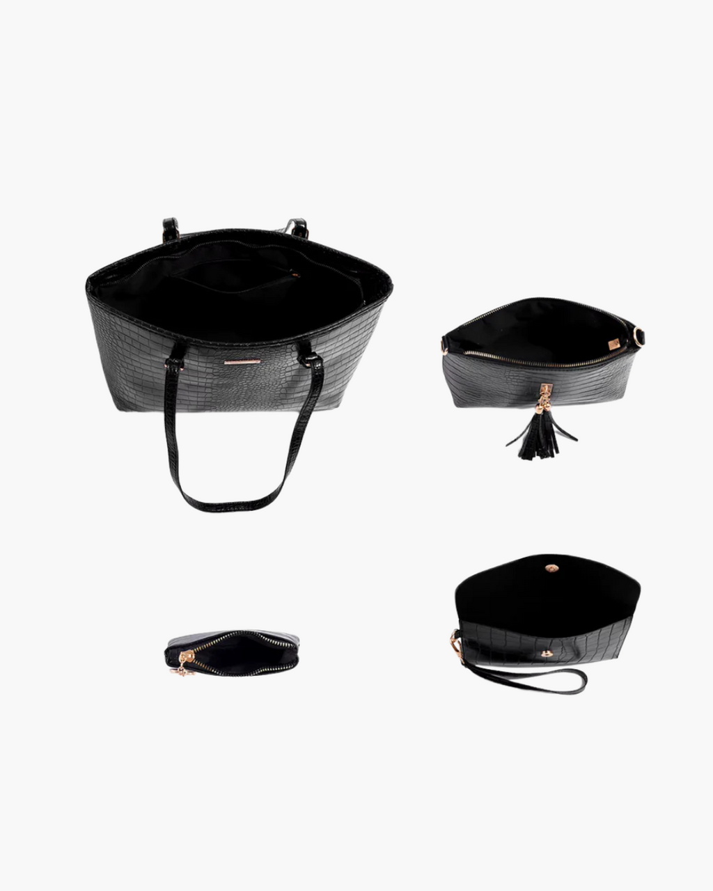 Vierdelige set Krokodillenpatroon met Schoudertas, Handtas, Clutch en Portemonnee