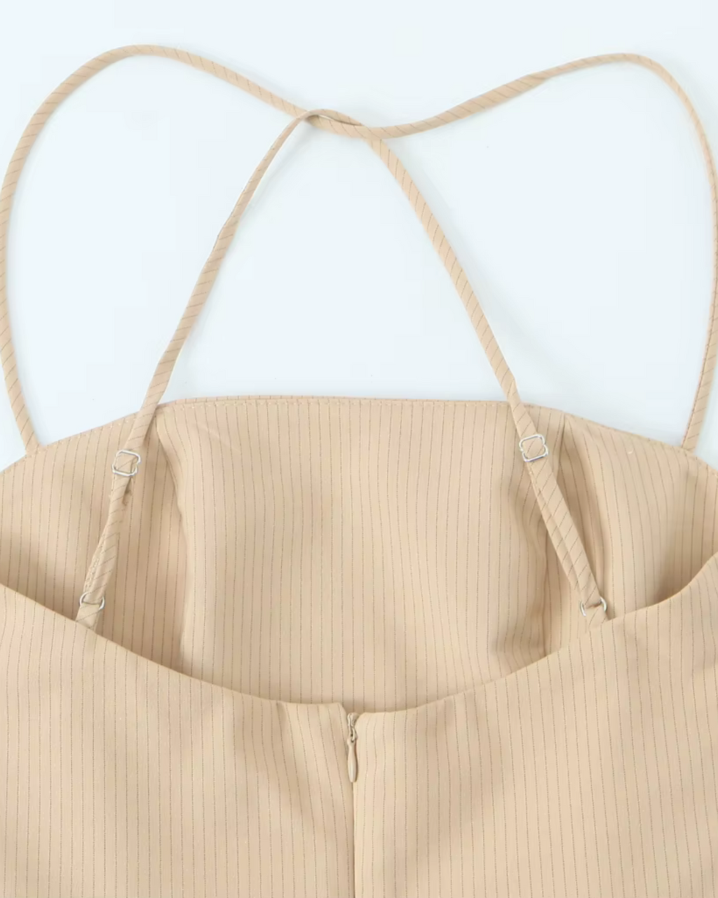 Beige Krijtstreep Midi Jurk met een Elegante Rand voor Dames