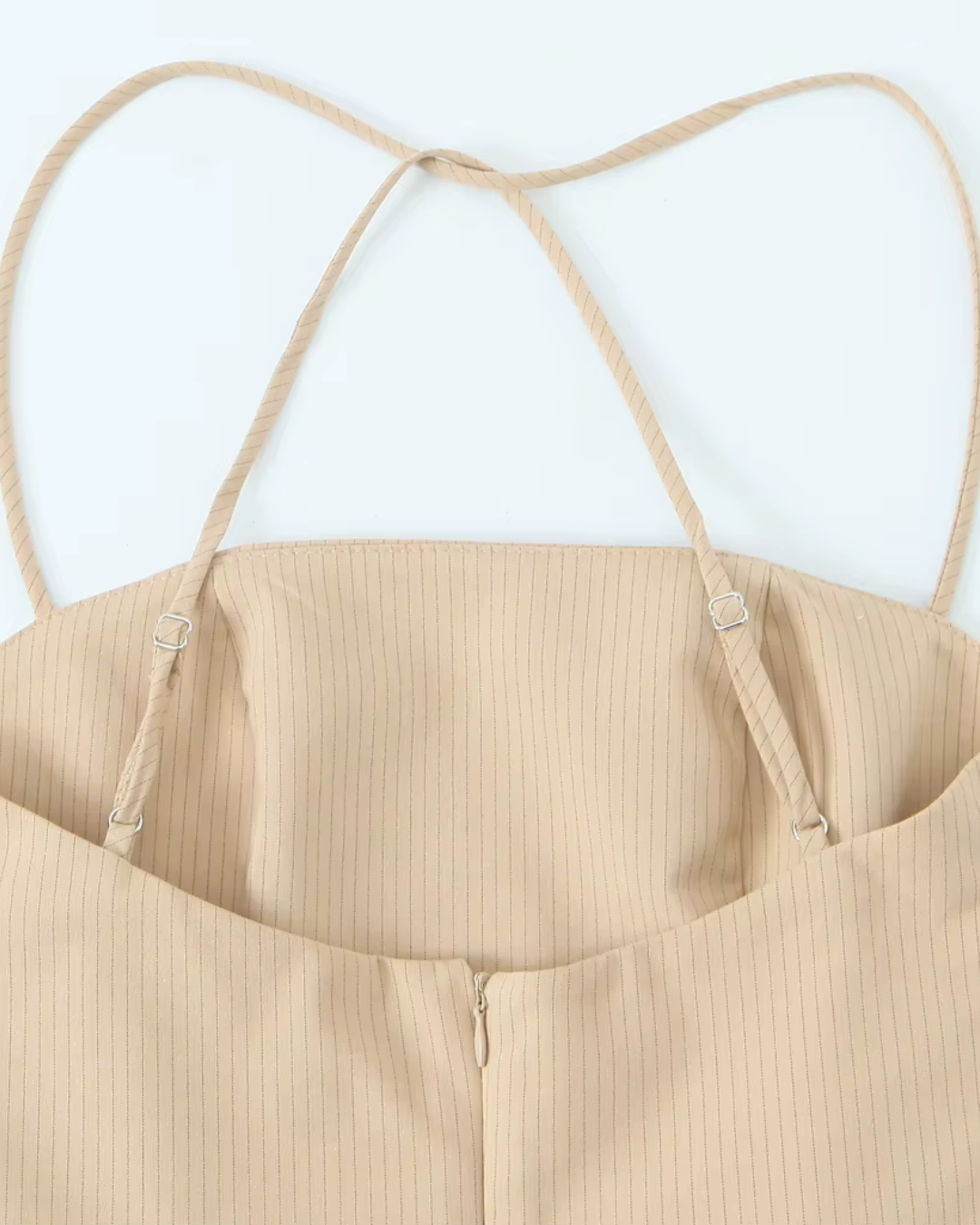 Beige Krijtstreep Midi Jurk met een Elegante Rand voor Dames
