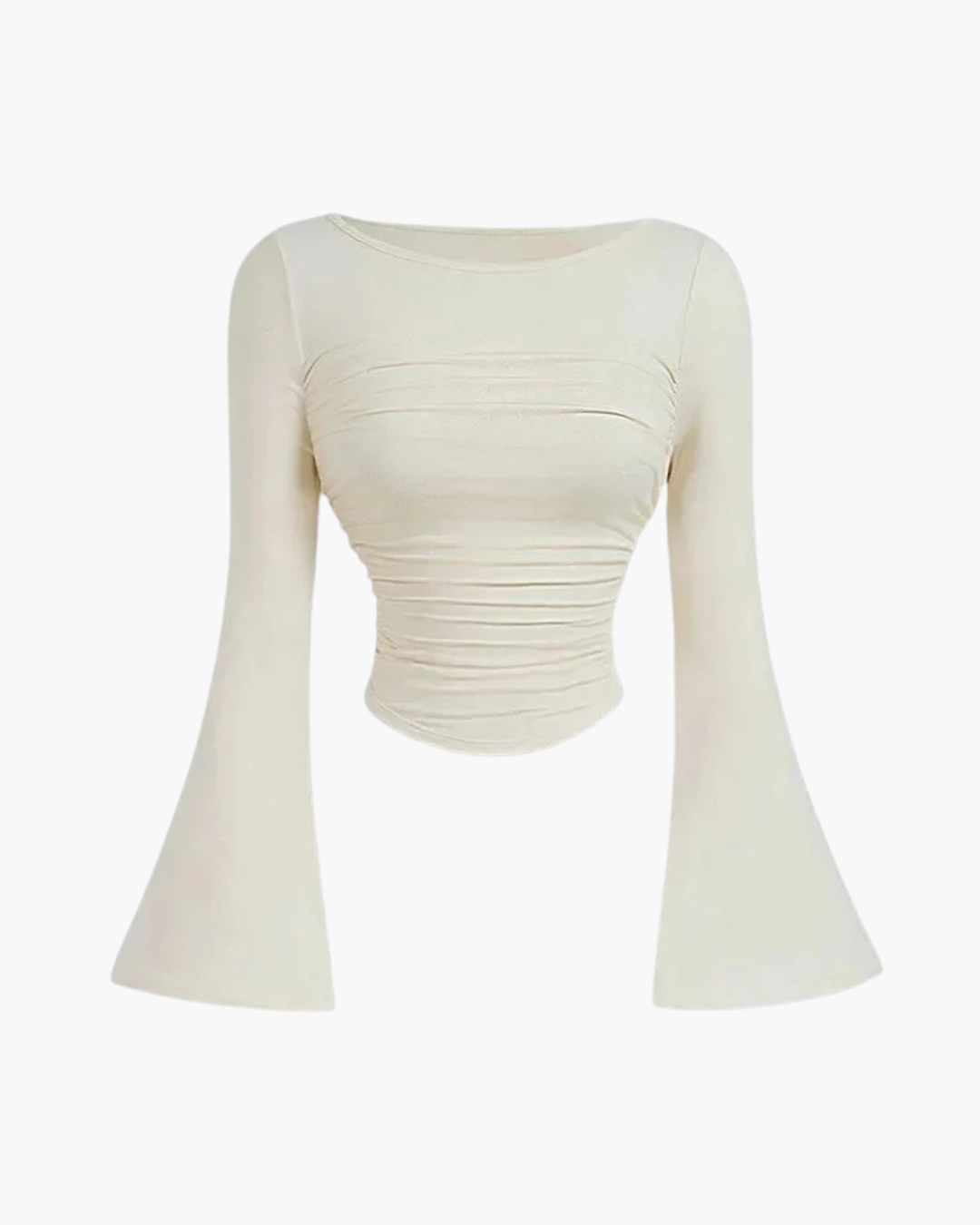 Slim Fit Flare T-shirt met Ronde Hals en Ruches voor Dames