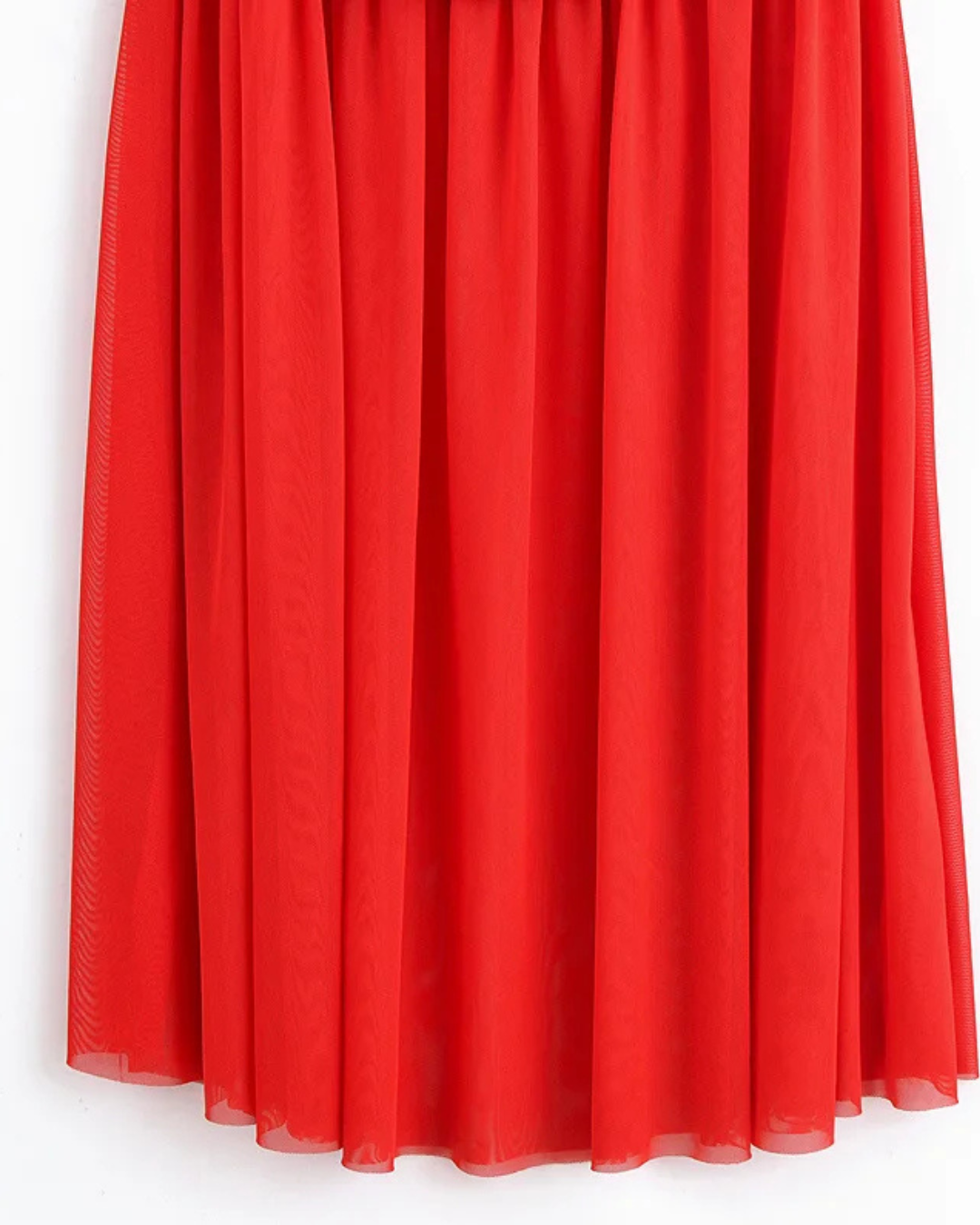 Rode Mouwloze Midi Jurk met Tule en Ritsdetail voor Dames