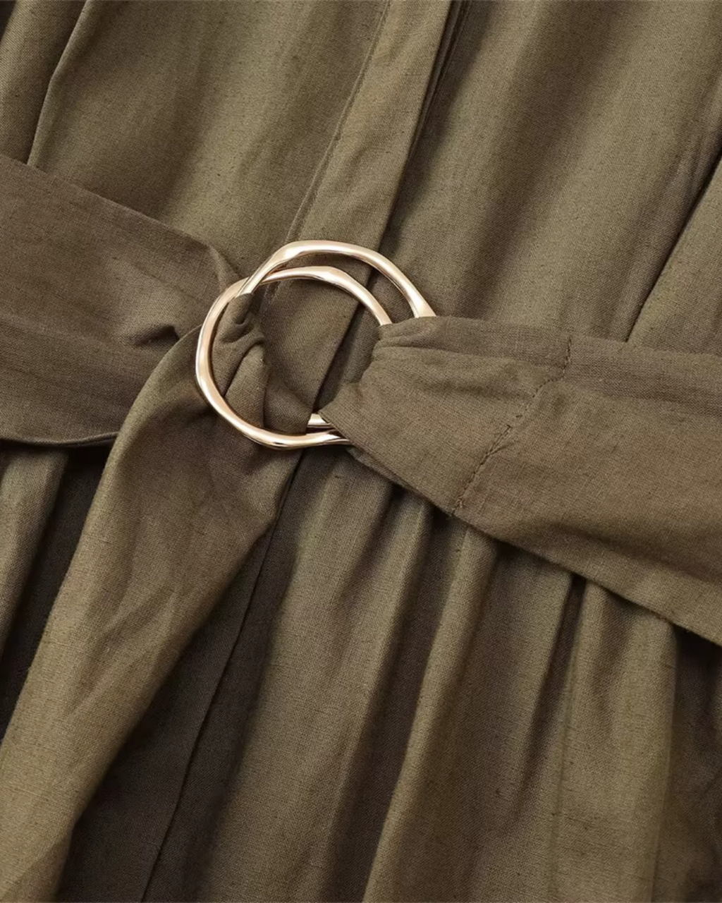 Leger Groene Linnen Mix Midi Jurk voor Dames