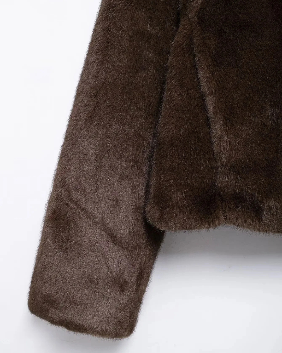 Retro Korte Bruine Bont Jas met Revers & Lange Mouw voor Dames