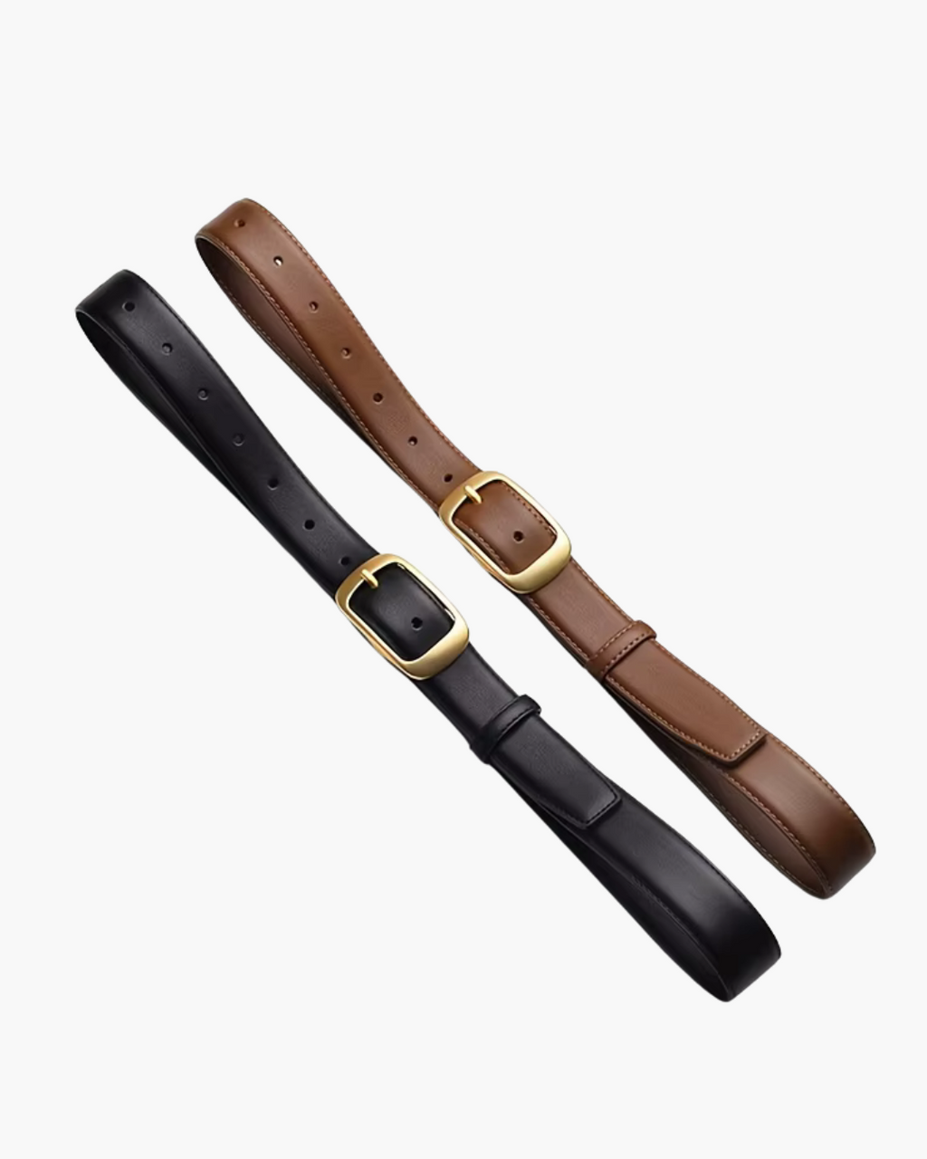 Leren Riem met Rechthoekige Mat Gouden Gesp Voor Dames