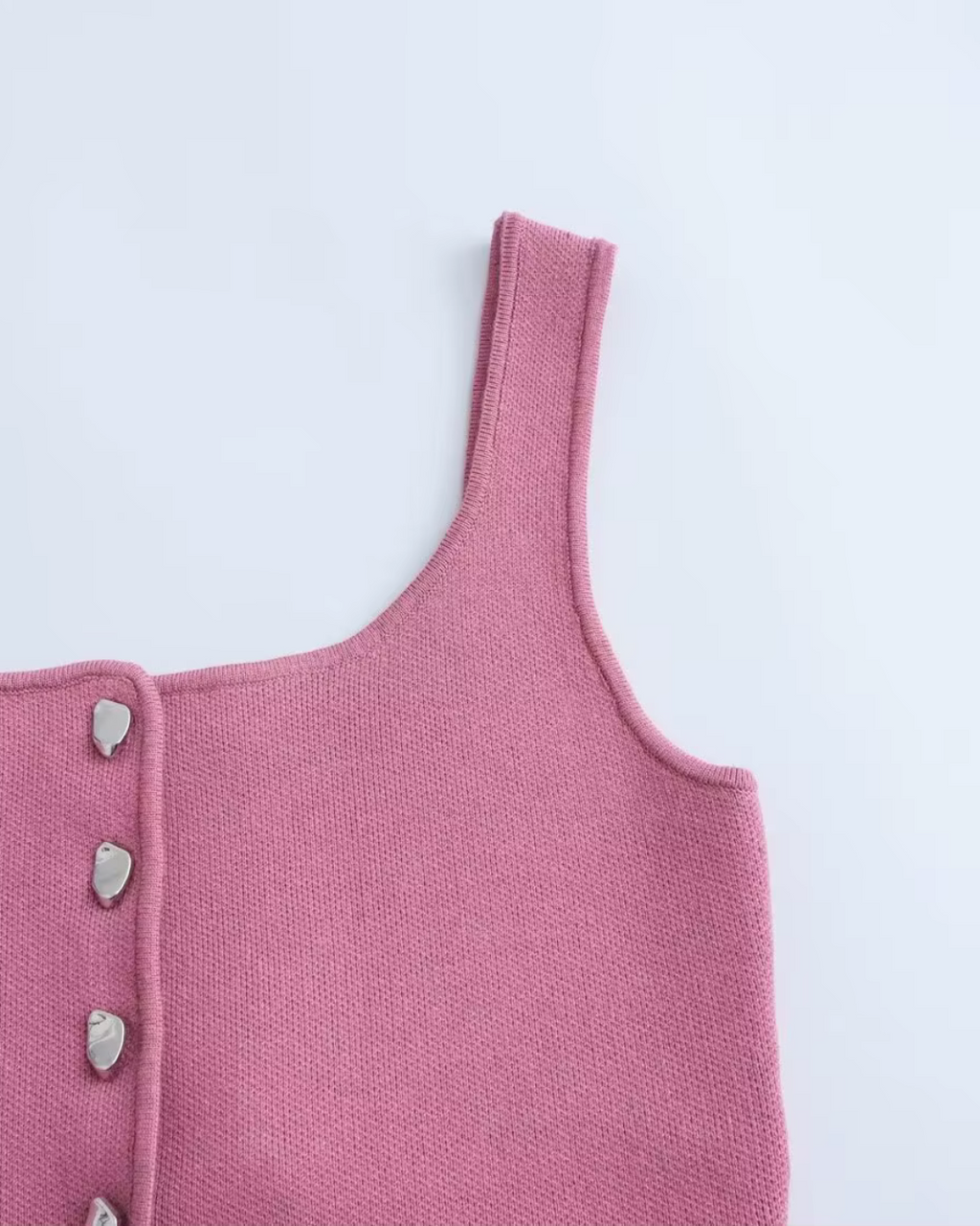 Roze Gebreide Korte Tanktop met Smalle Bandjes voor Dames