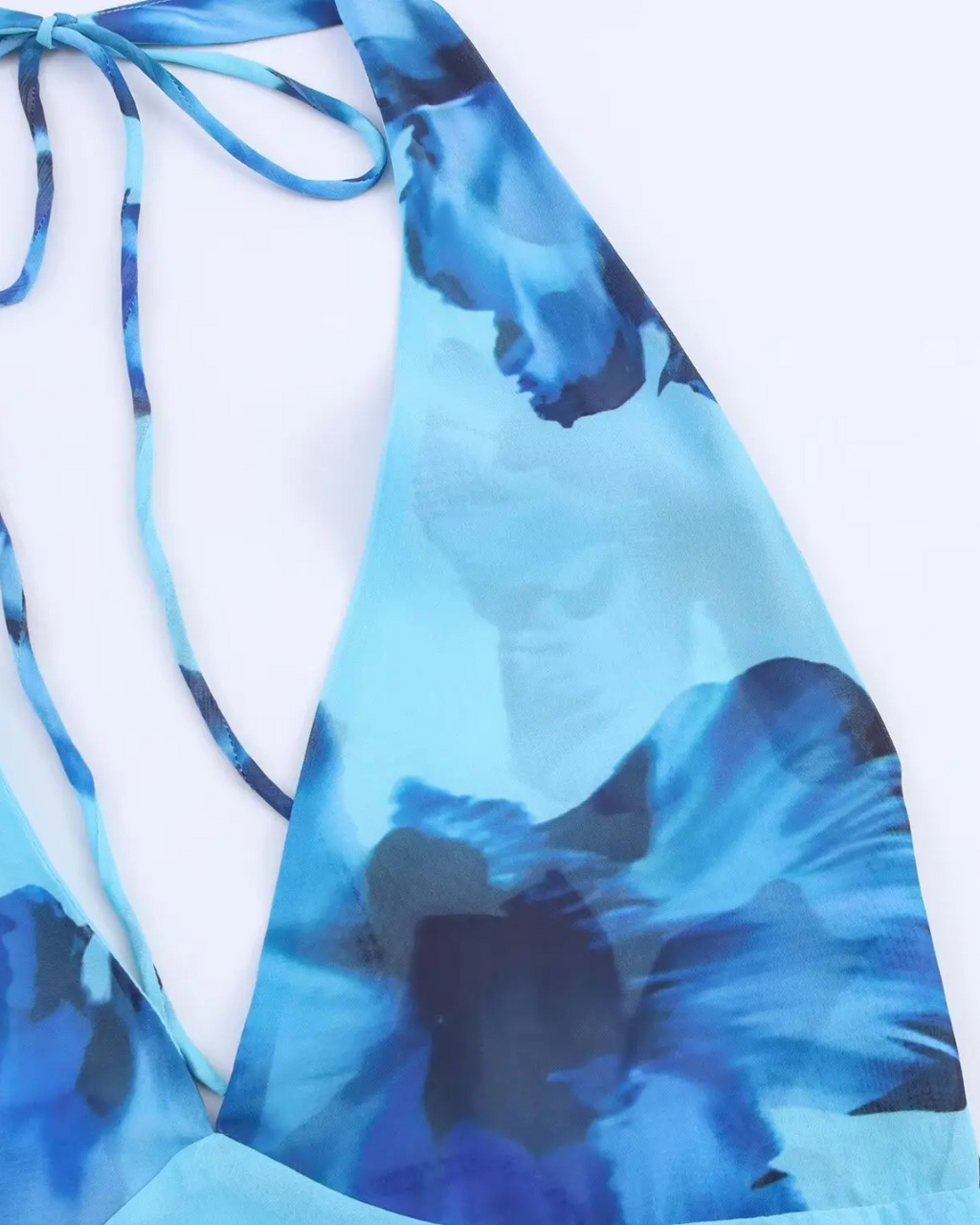 Blauwe Halterjurk met Bloemenprint en A-lijn Pasvorm voor Dames