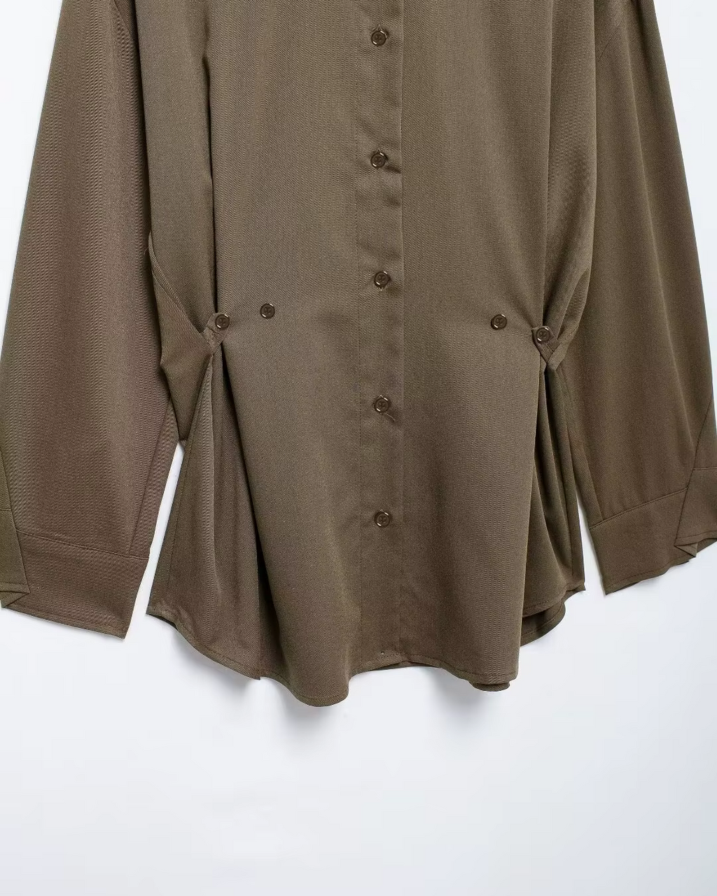 Vintage Bruine Chique Blouse met Verstelbare Knopen voor Dames