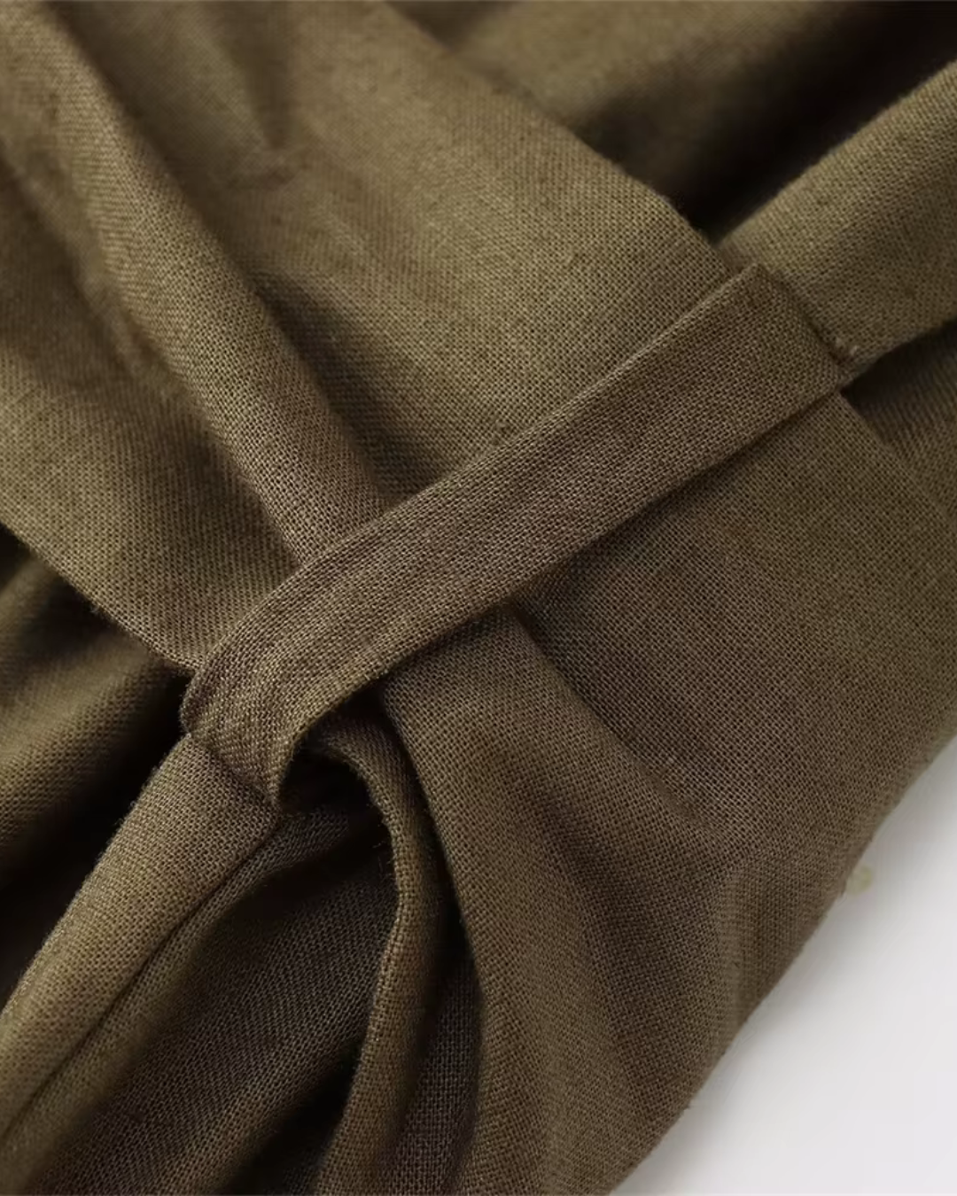 Leger Groene Linnen Mix Midi Jurk voor Dames