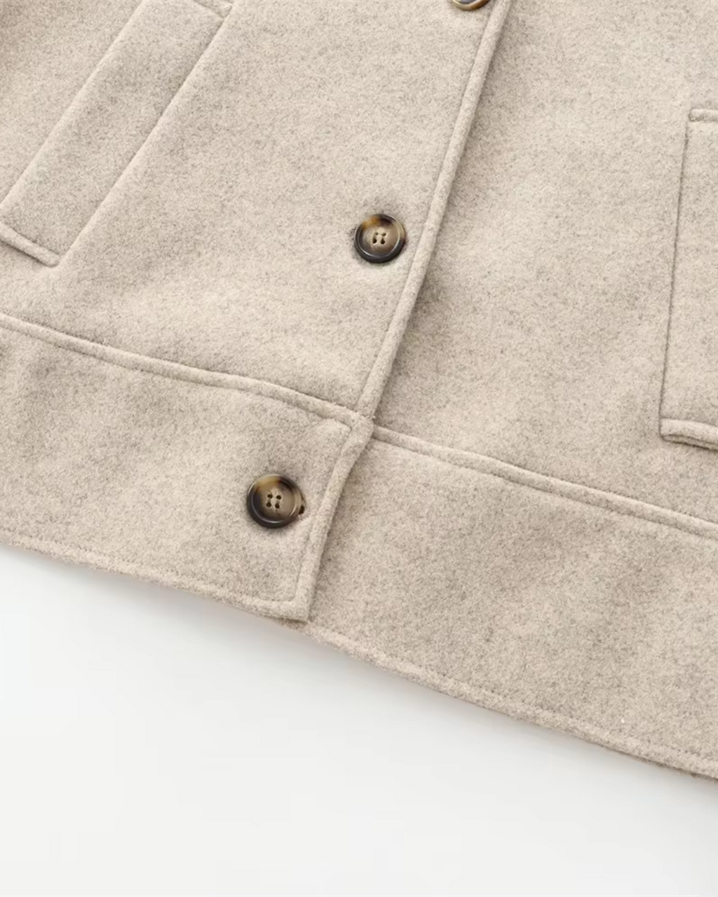 Effen Beige Losse Vilten Jas met Knopen voor Dames