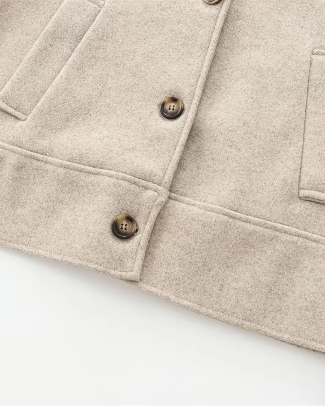 Effen Beige Losse Vilten Jas met Knopen voor Dames
