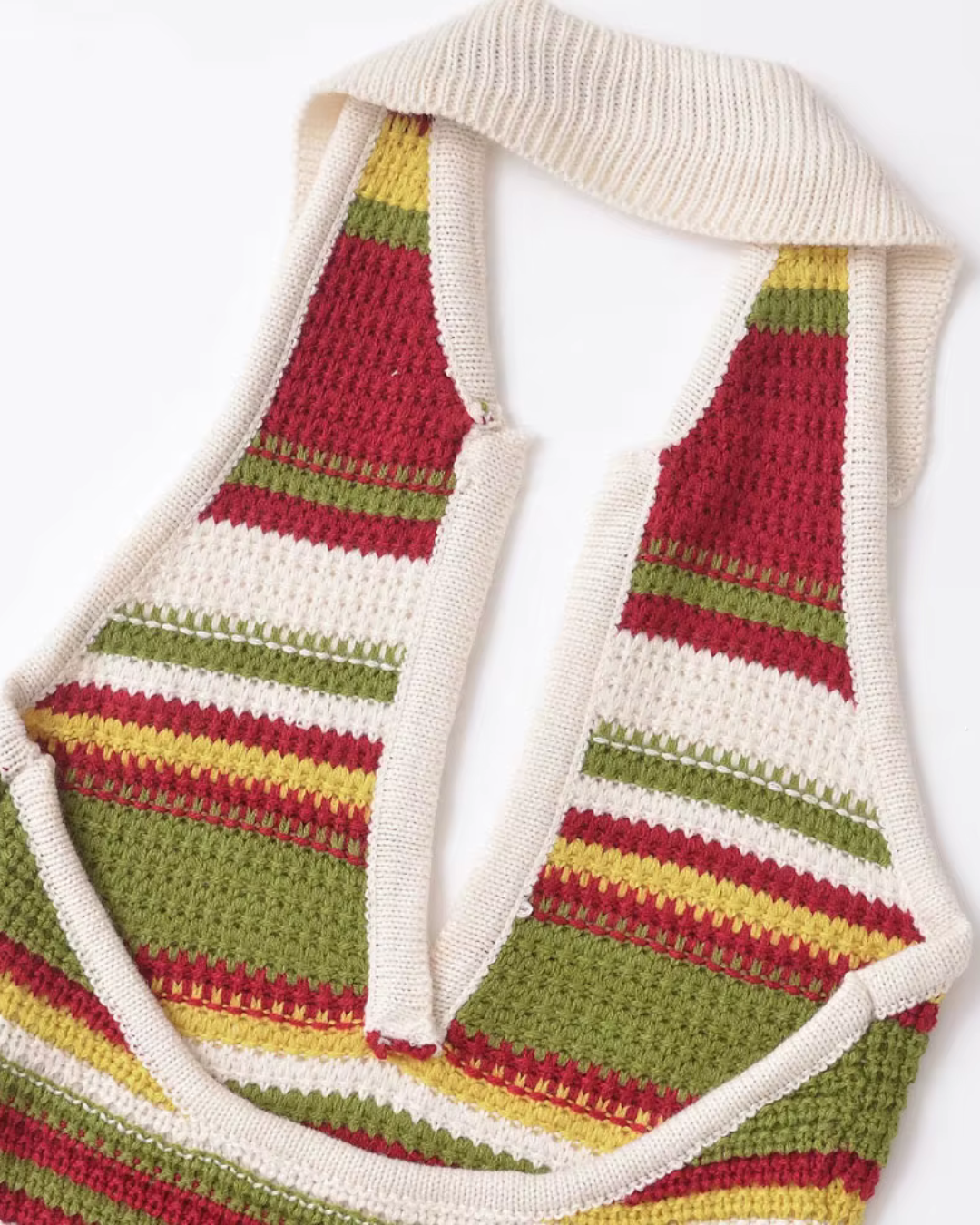 Gestreepte Gehaakte Rugloze Mini-Jurk voor Dames