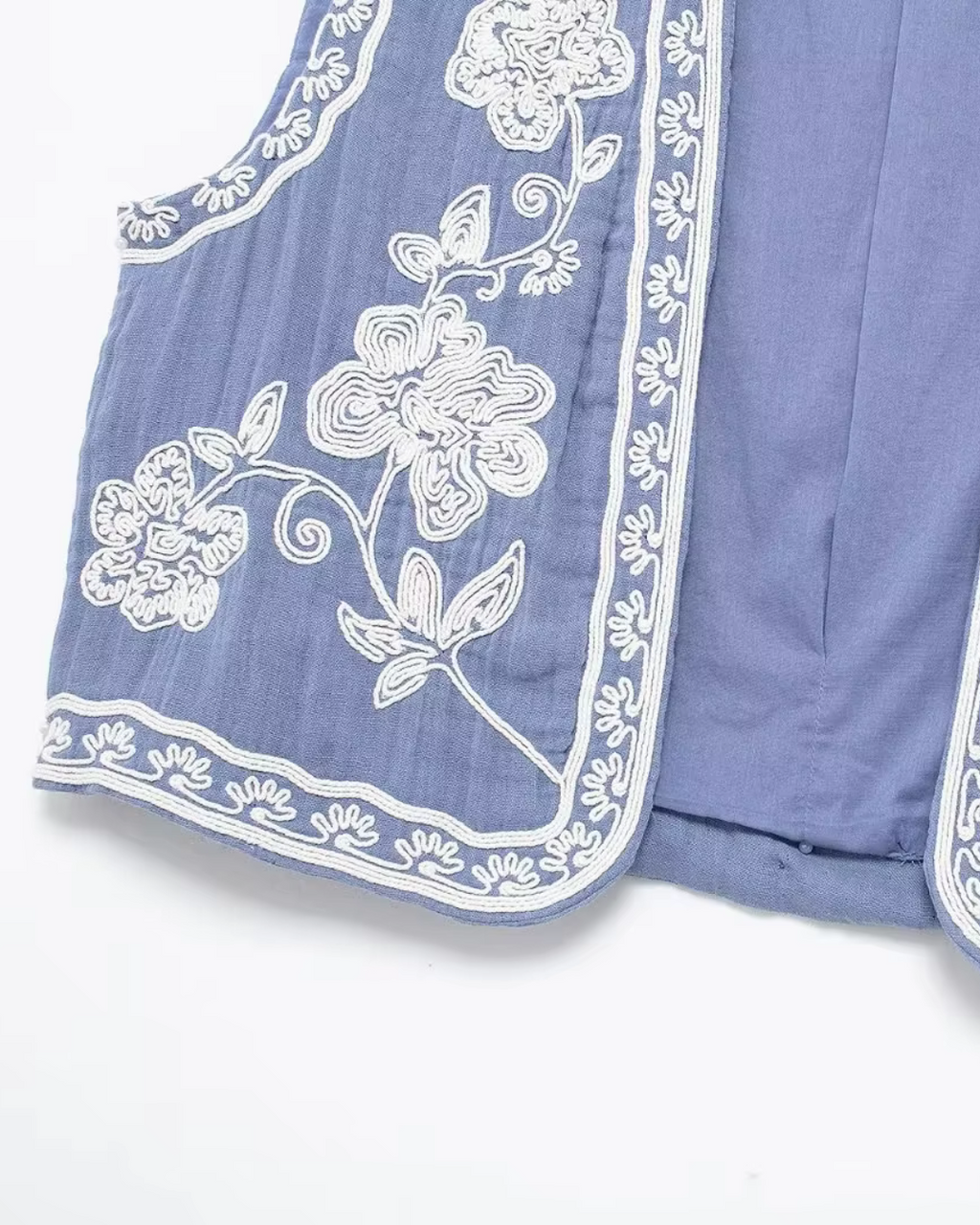 Vintage Mouwloos Vest met V-Hals en Bloemen Borduurwerk Dames