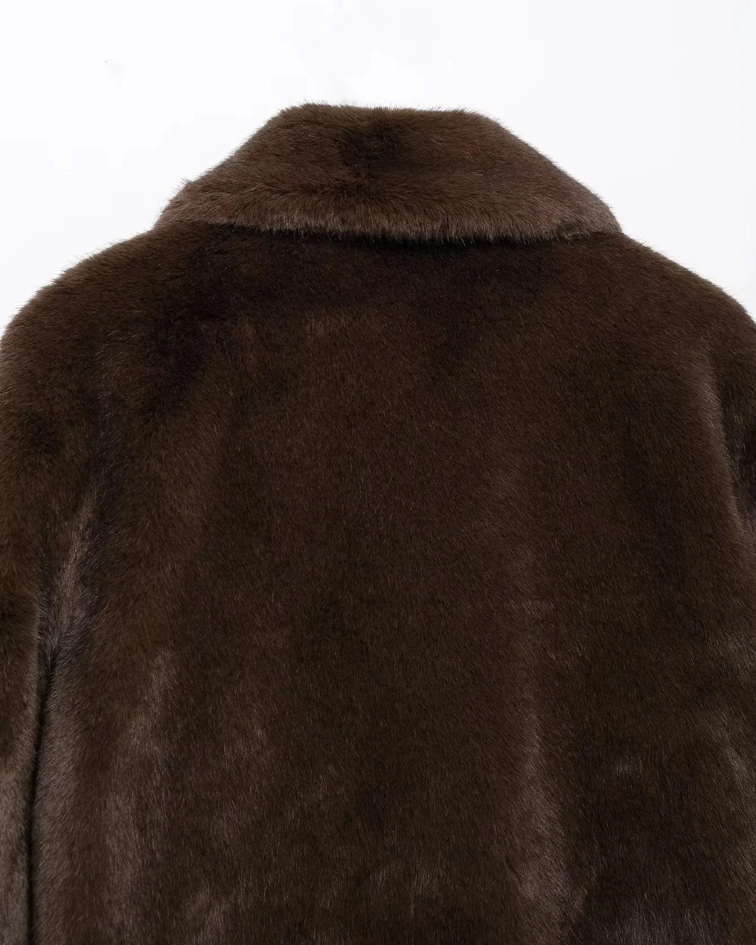 Retro Korte Bruine Bont Jas met Revers & Lange Mouw voor Dames