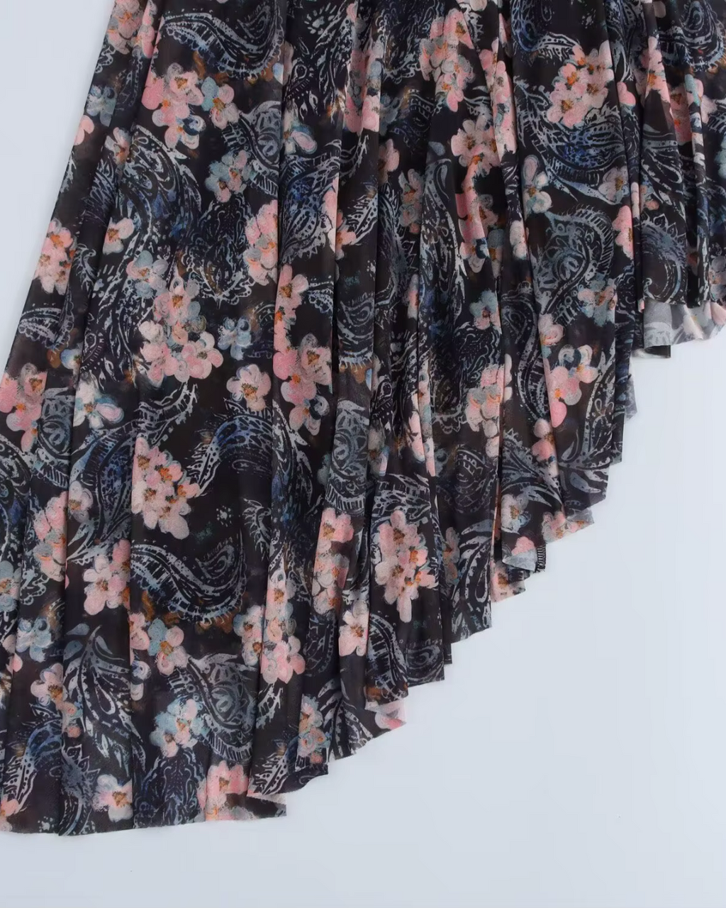 Asymmetrisch Blote Schouder Tule Maxi Jurk met Bloemenprint voor Dames