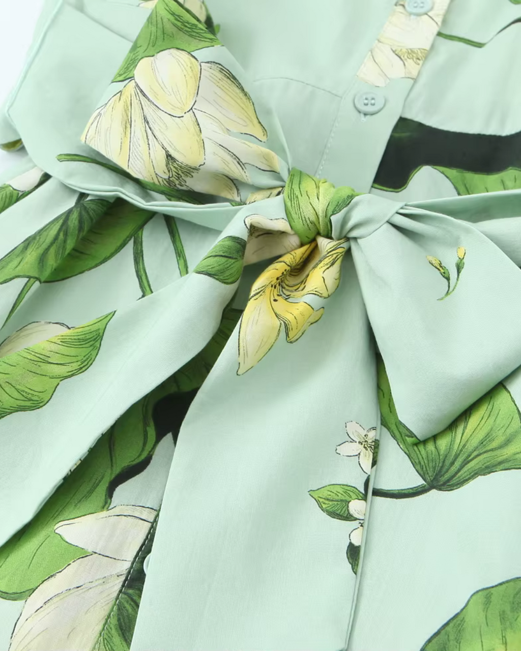 Bedrukte Knopenjurk met Gordel en Lotusprint voor Dames