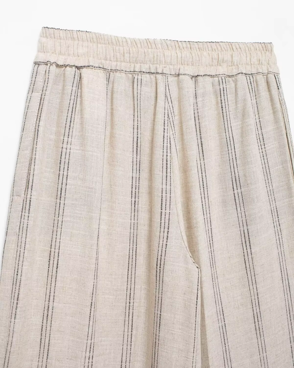 Linnen Beige Luchtige Comfortabele Gestreepte Broek voor Dames