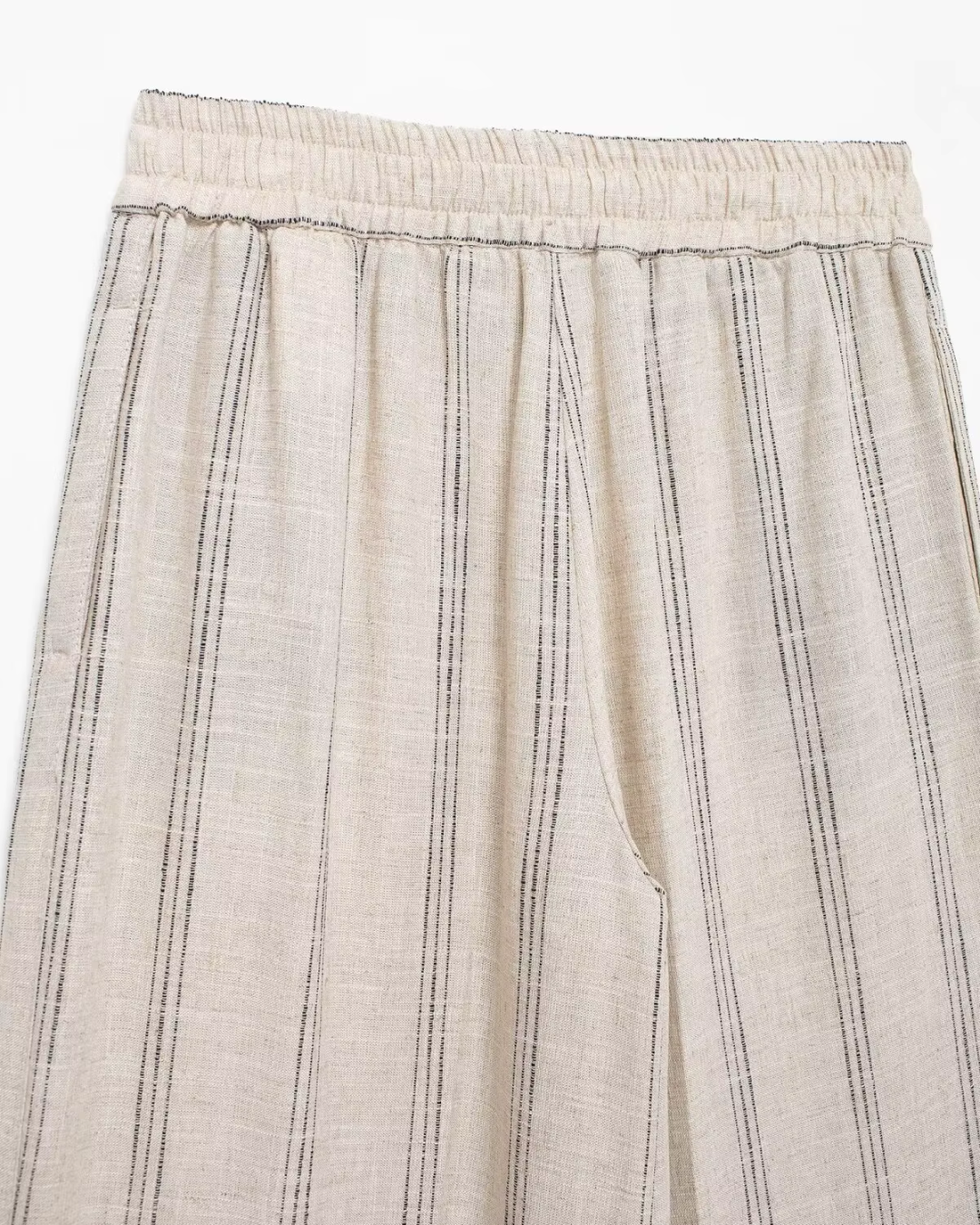 Linnen Beige Luchtige Comfortabele Gestreepte Broek voor Dames