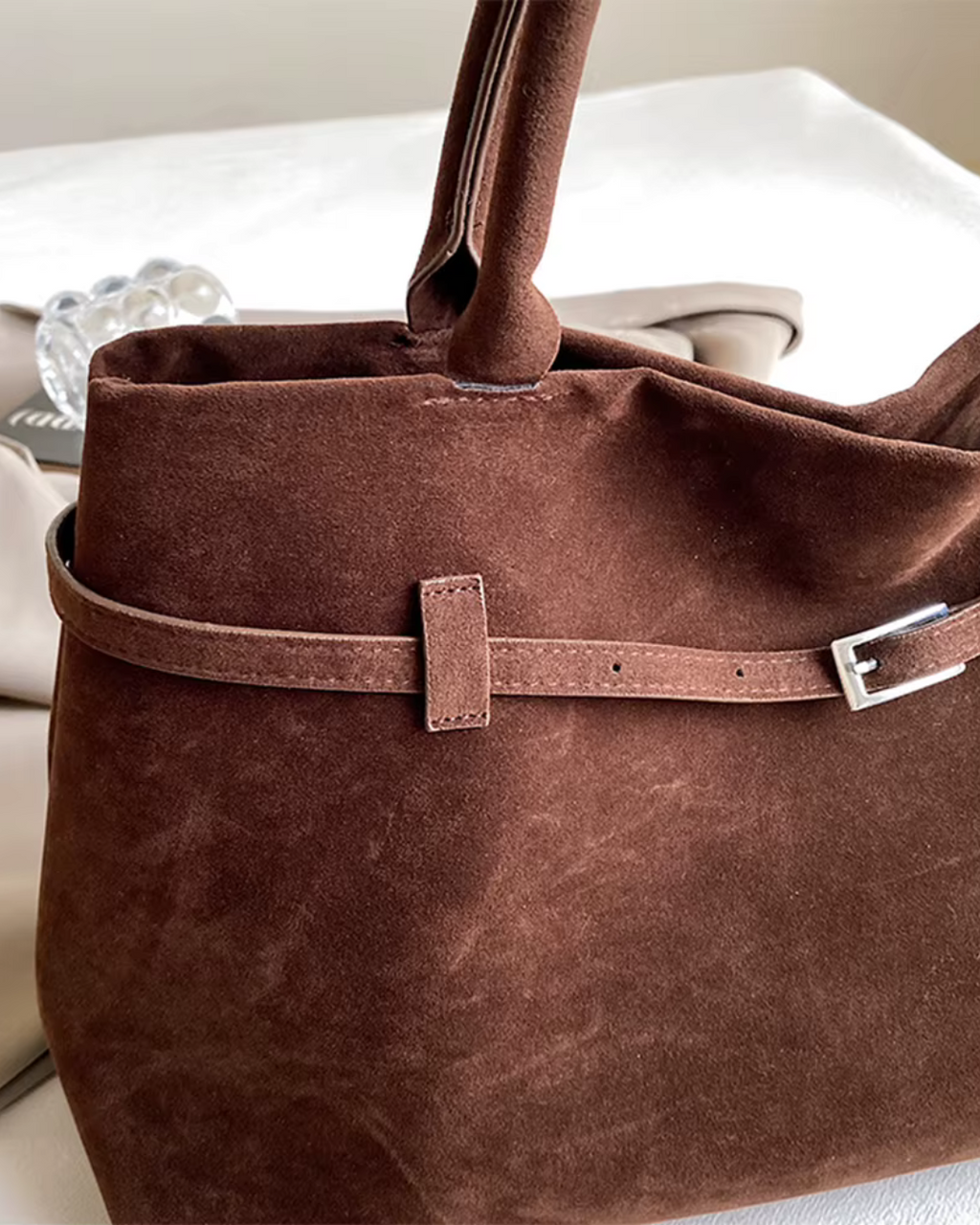 Vintage Suède Grote Capaciteit Draagtas Effen Kleur Voor Werk en Reizen