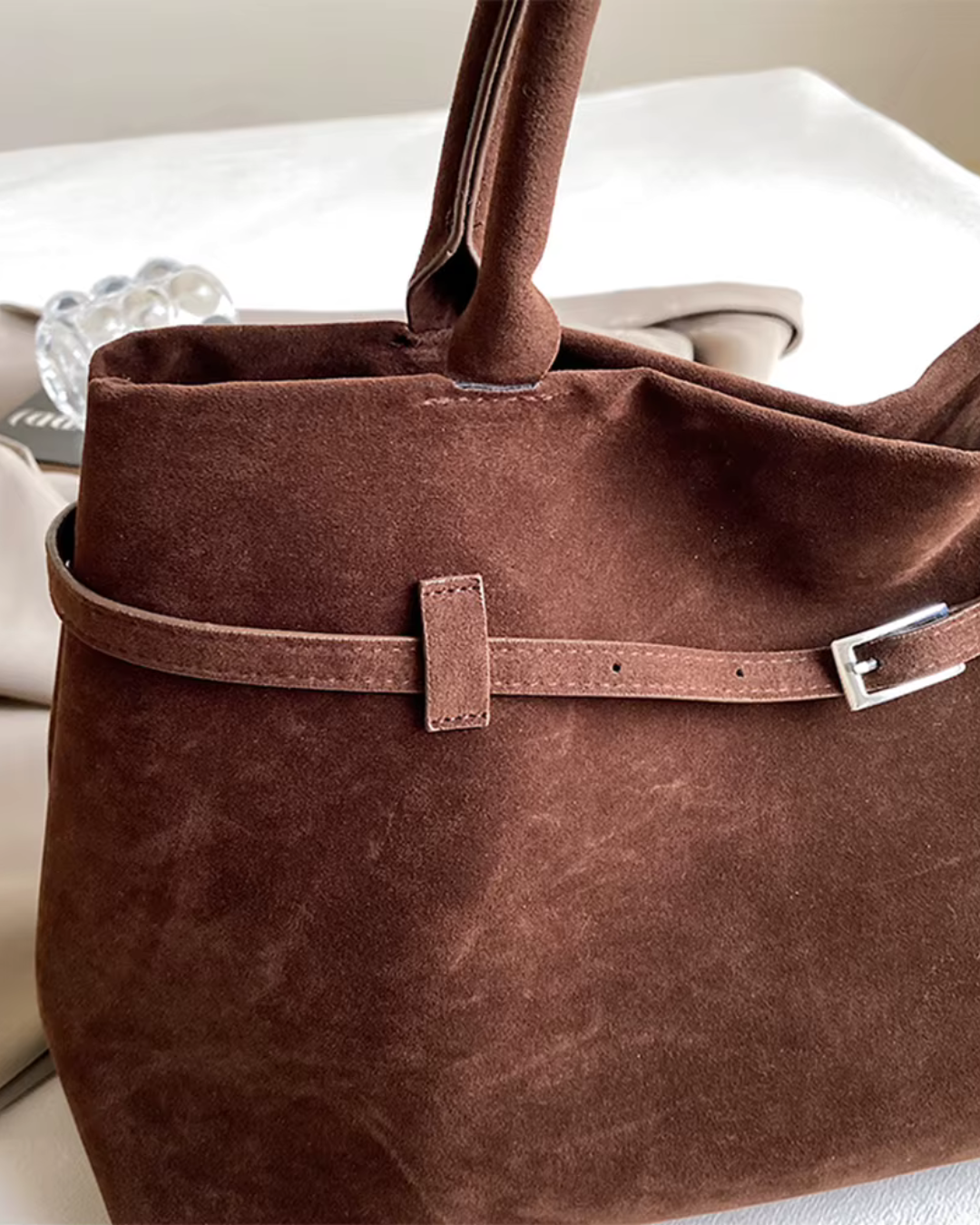 Vintage Suède Grote Capaciteit Draagtas Effen Kleur Voor Werk en Reizen