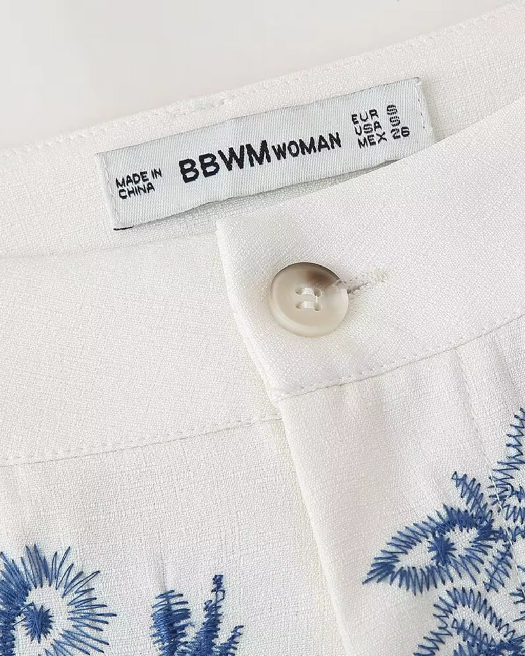 Witte Linnen Broek met Blauwe Borduurwerk voor Dames