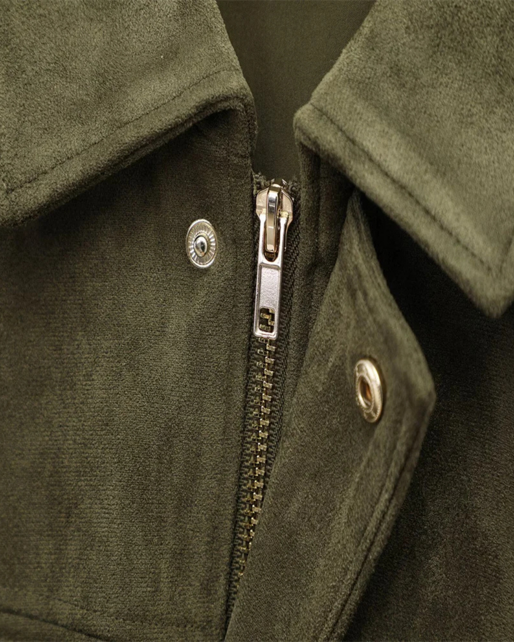 Stijlvolle Olijfgroen Faux Suede Jas met Kraag voor Dames