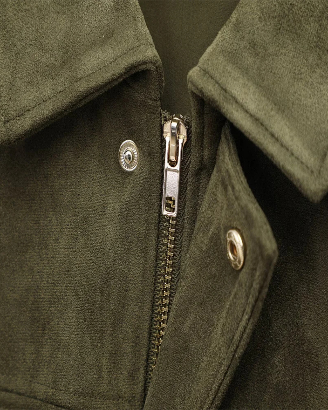 Stijlvolle Olijfgroen Faux Suede Jas met Kraag voor Dames