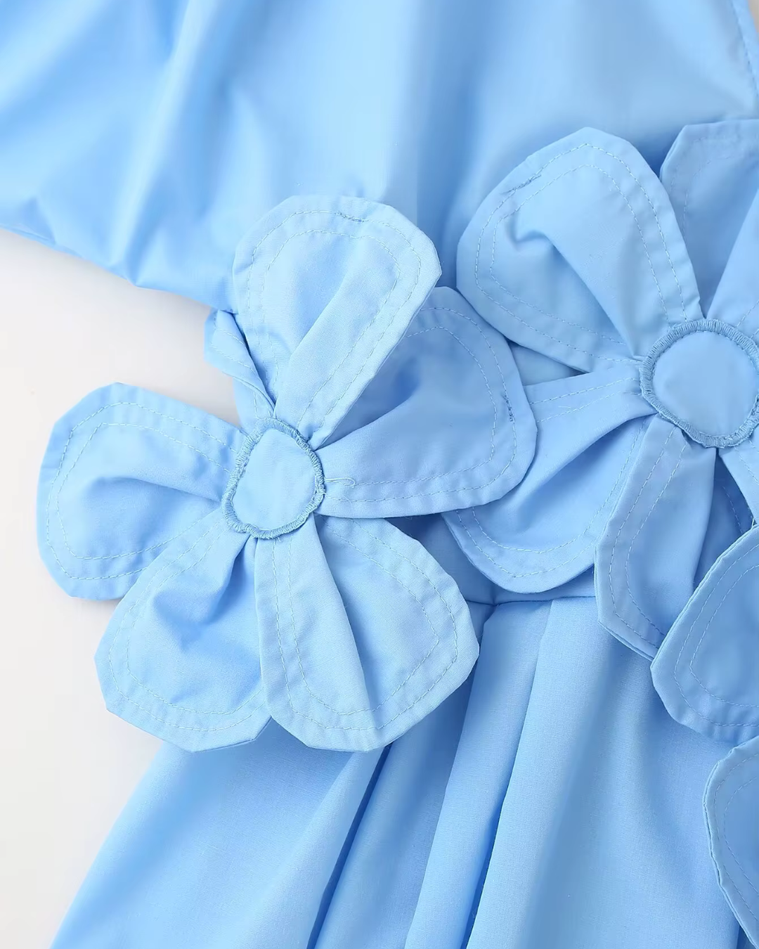 V-hals Zomerjurk met 3D Bloemen en Korte Mouwen voor Dames