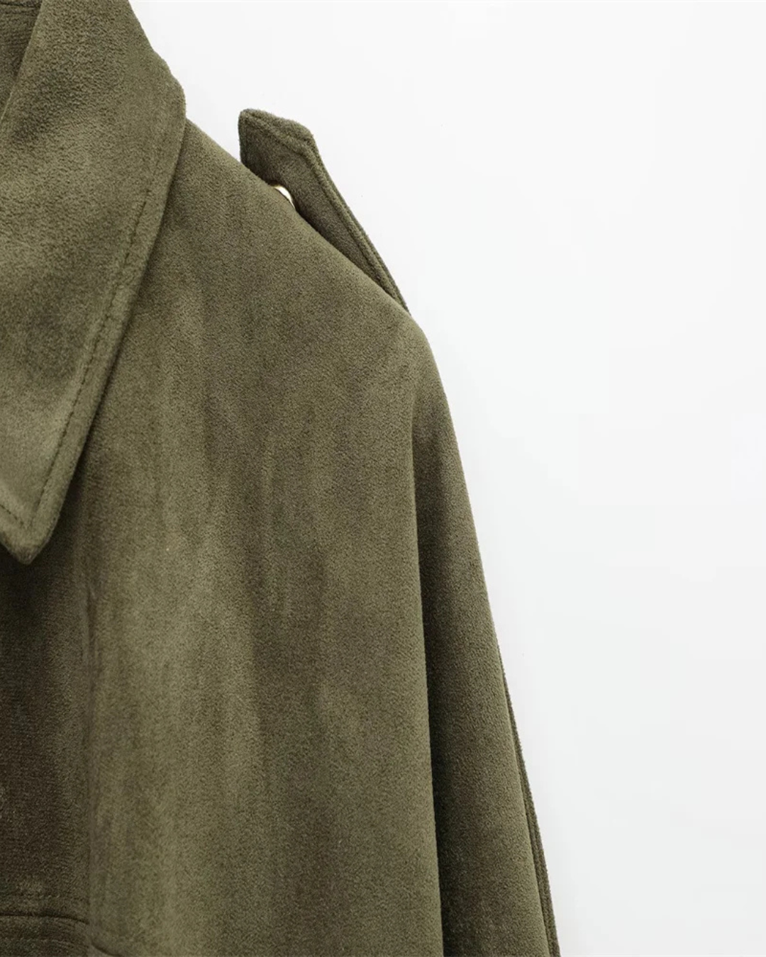 Stijlvolle Olijfgroen Faux Suede Jas met Kraag voor Dames