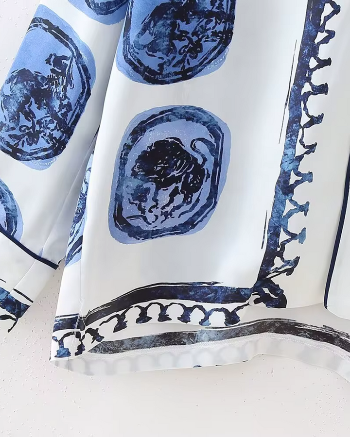 Vintage Casual Dames Pak met Print en Wijde Pijpen voor Dames