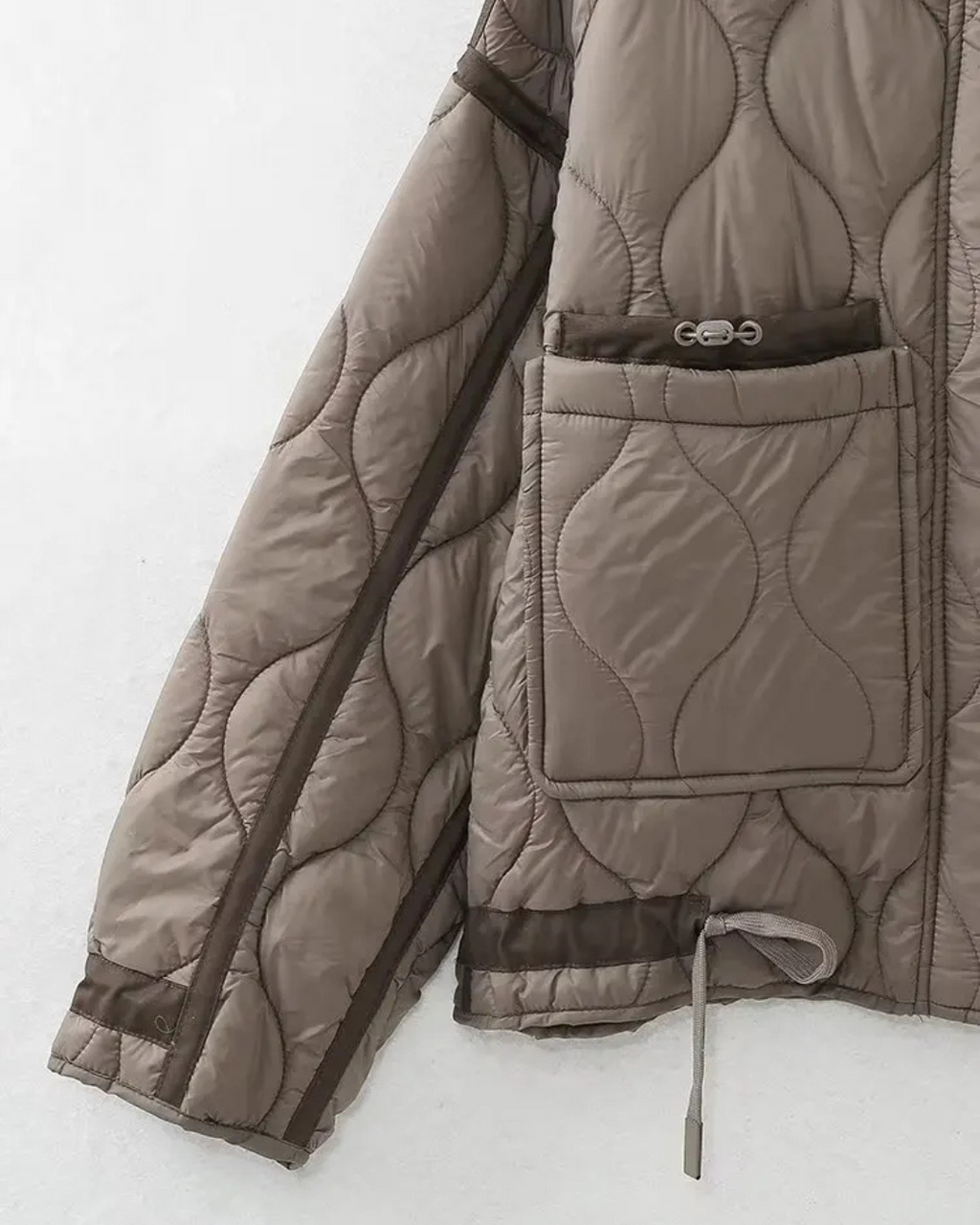 Katoenen Winterjas  met Trekkoord en Hoge Kraag voor Dames