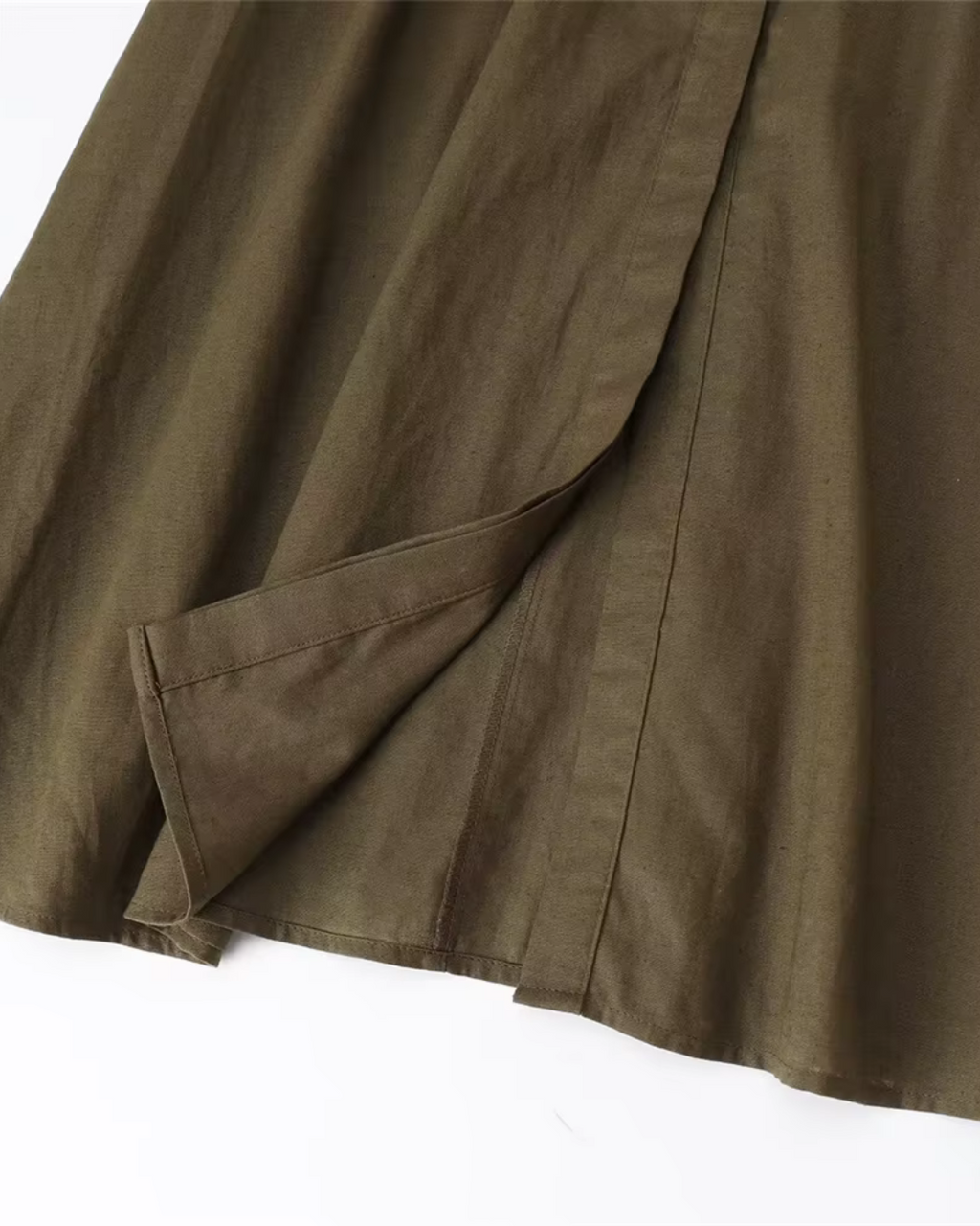 Leger Groene Linnen Mix Midi Jurk voor Dames