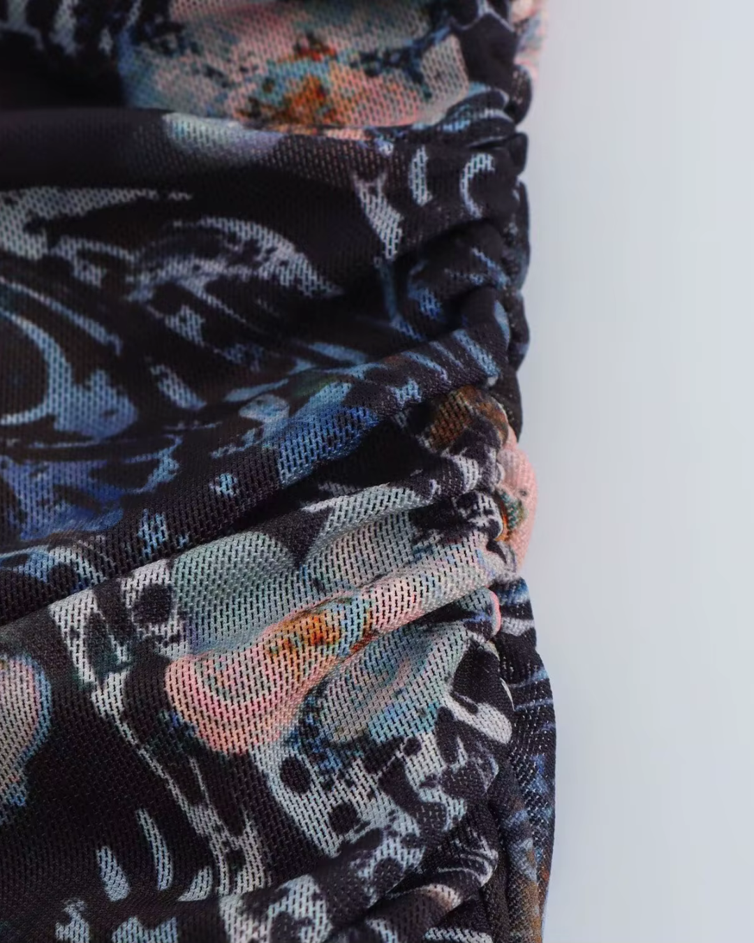 Asymmetrisch Blote Schouder Tule Maxi Jurk met Bloemenprint voor Dames