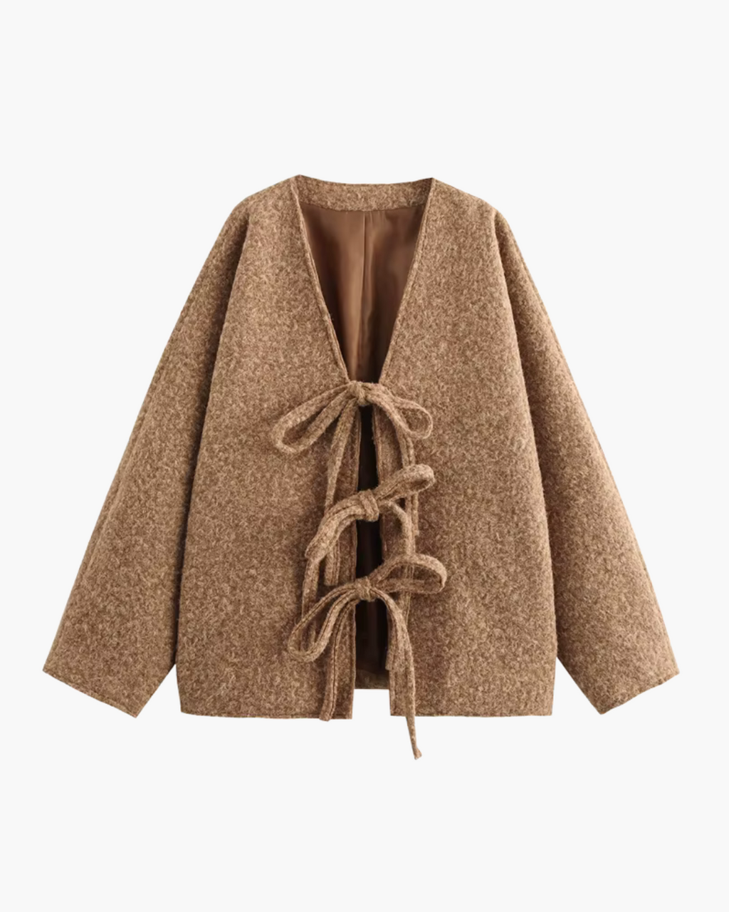 Retro Chique Effen Jas met Strik en V-Hals voor Dames