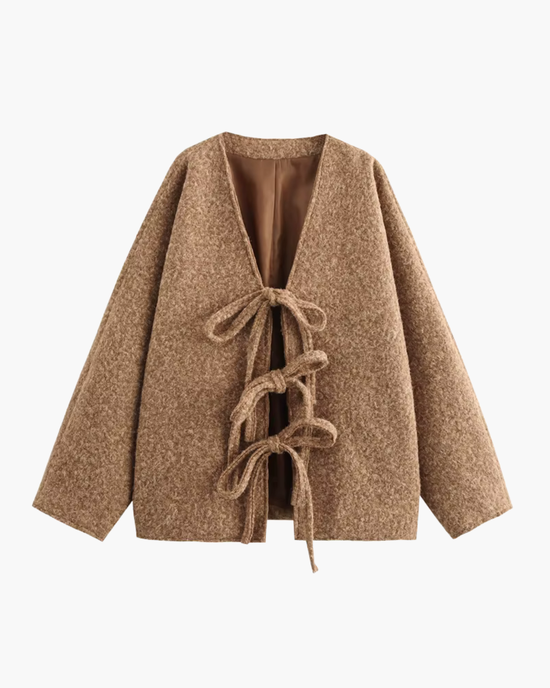 Retro Chique Effen Jas met Strik en V-Hals voor Dames