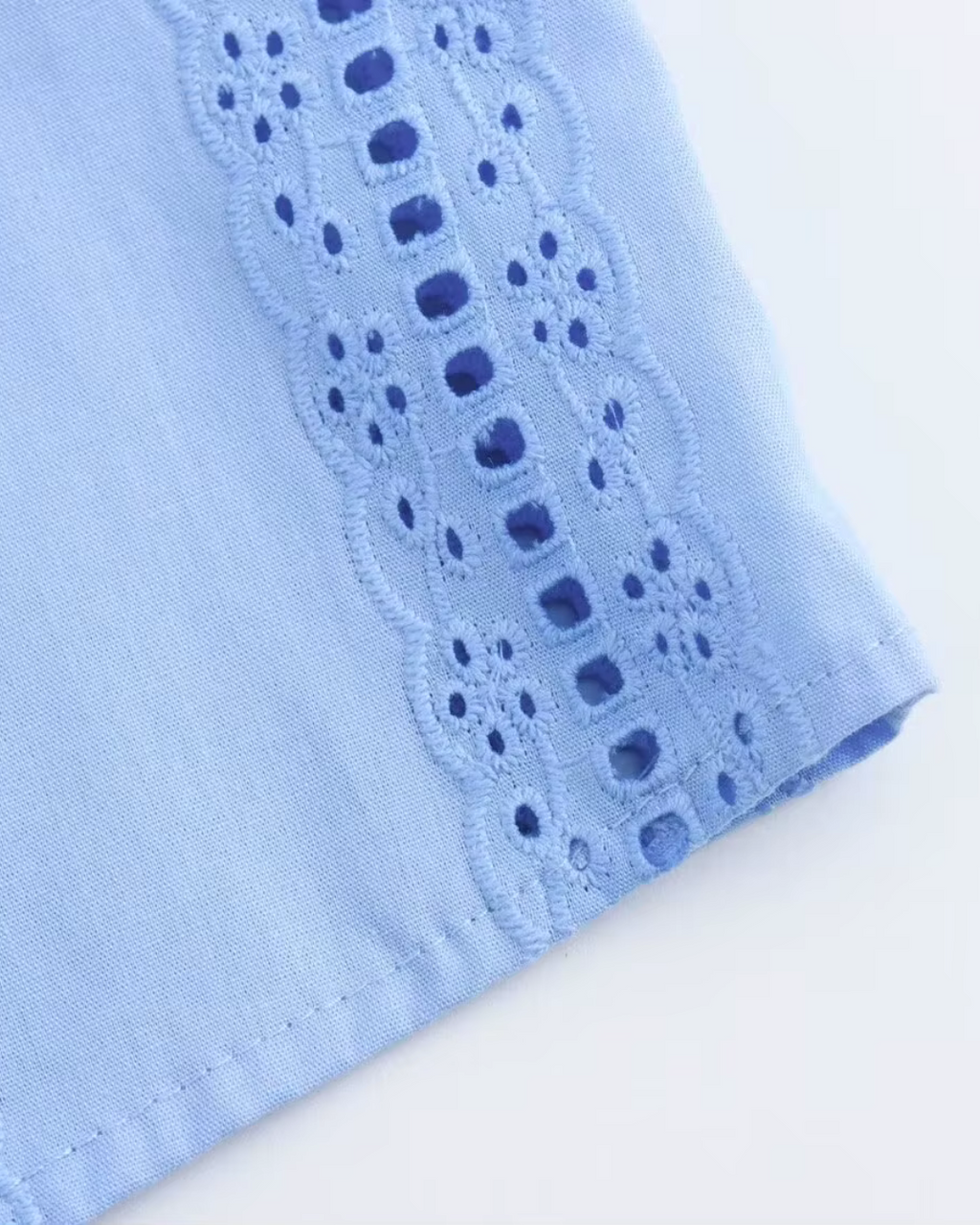 Geborduurd Overhemd met Veters en Pofmouwen voor Dames