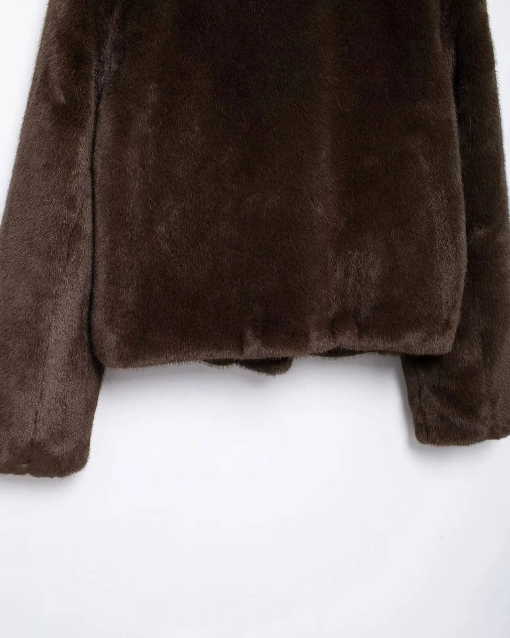 Retro Korte Bruine Bont Jas met Revers & Lange Mouw voor Dames