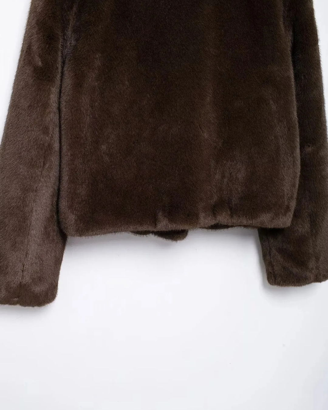 Retro Korte Bruine Bont Jas met Revers & Lange Mouw voor Dames