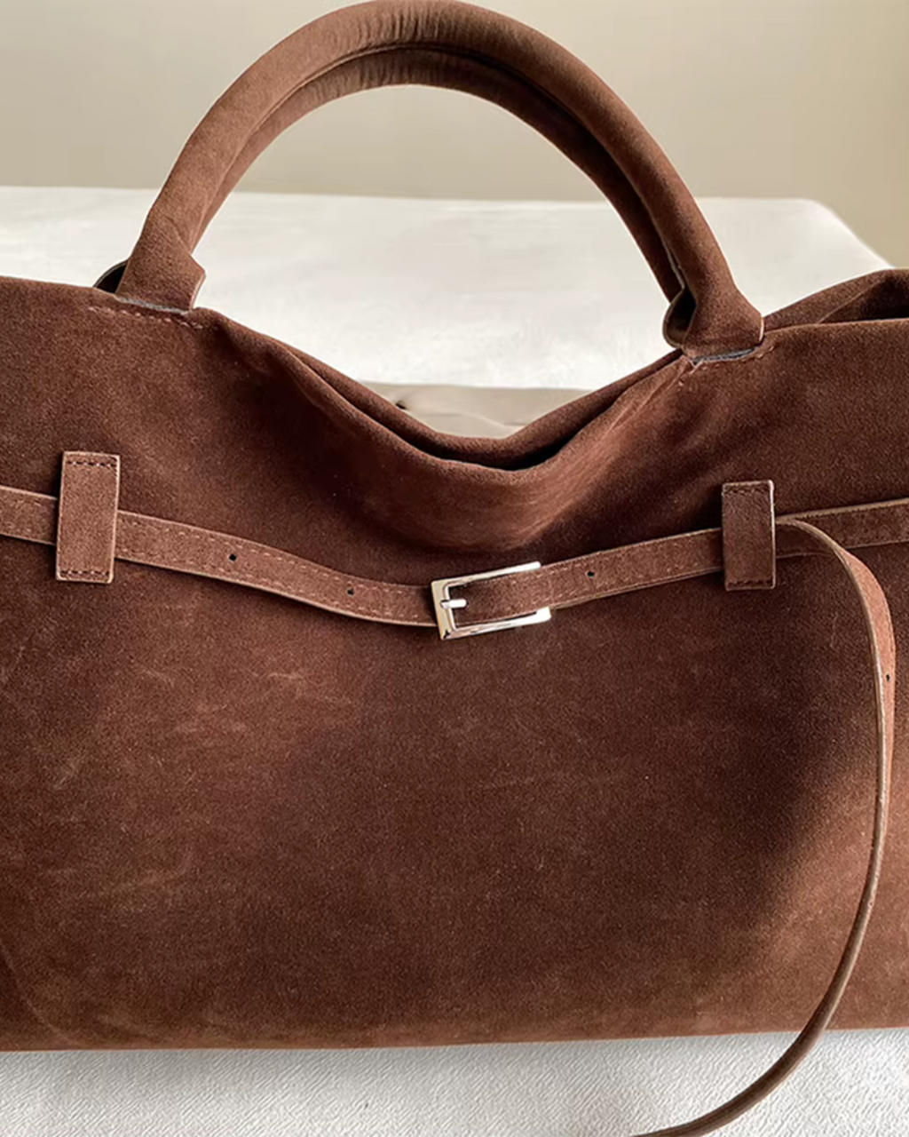 Vintage Suède Grote Capaciteit Draagtas Effen Kleur Voor Werk en Reizen