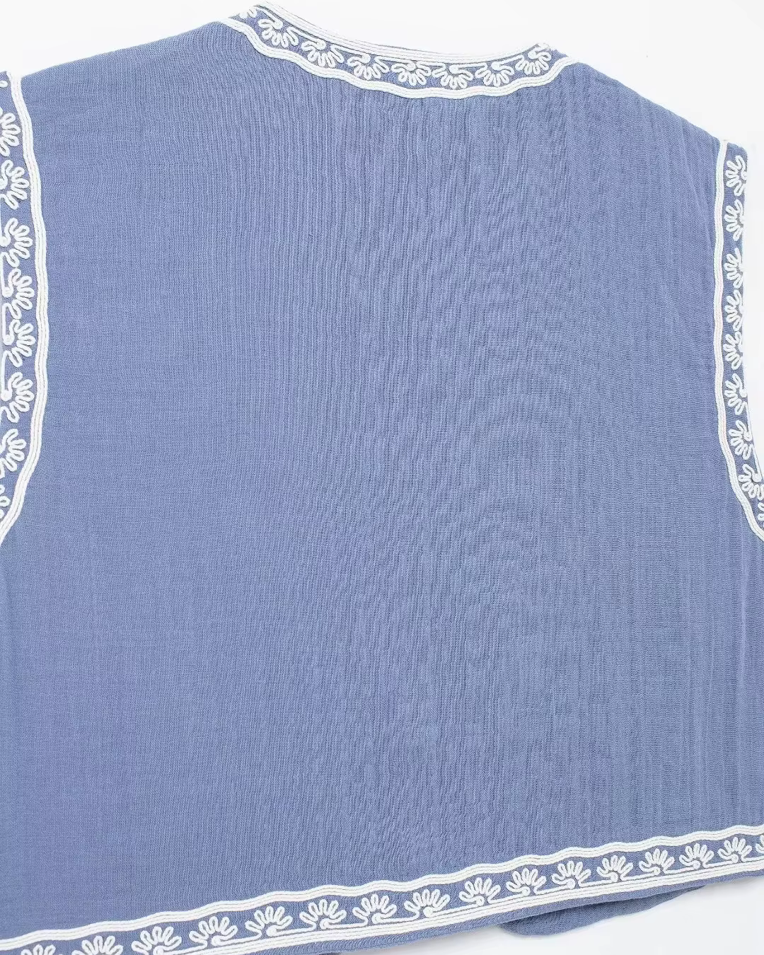 Vintage Mouwloos Vest met V-Hals en Bloemen Borduurwerk Dames