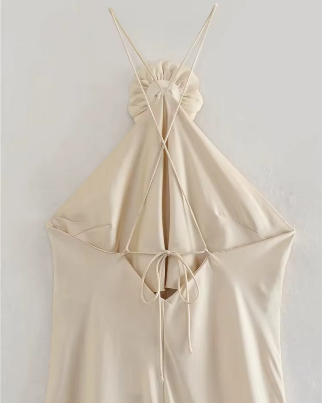 Beige Satijnen Lange Maxi Jurk voor Dames