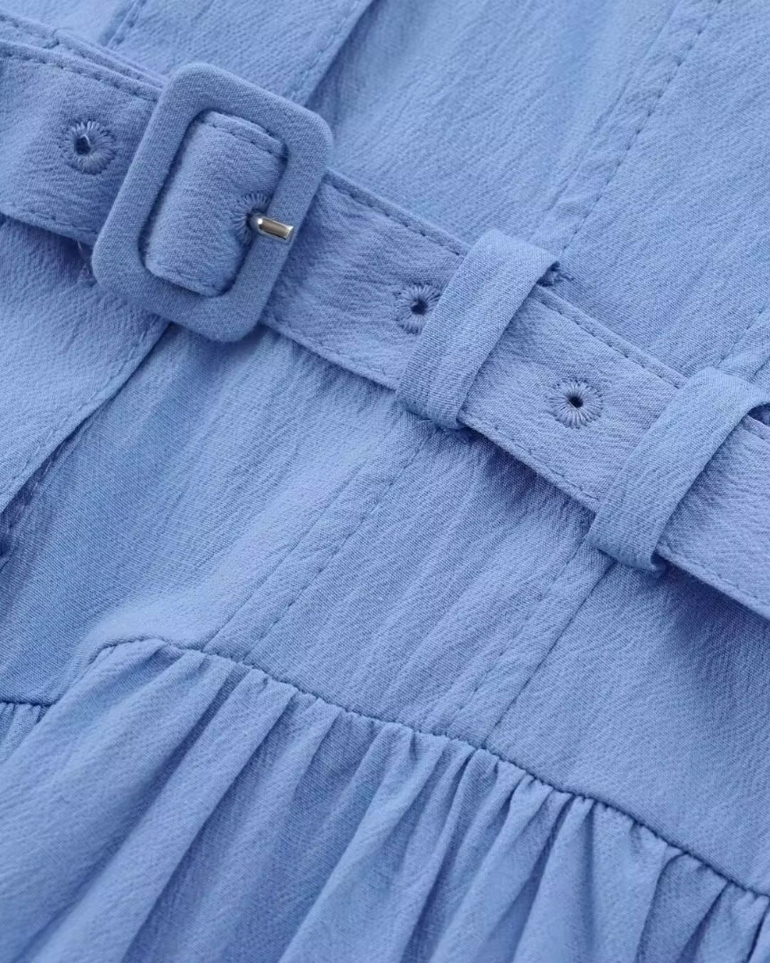 Lange Maxi Jurk met Kraag en Borstzakken met Riempje voor Dames