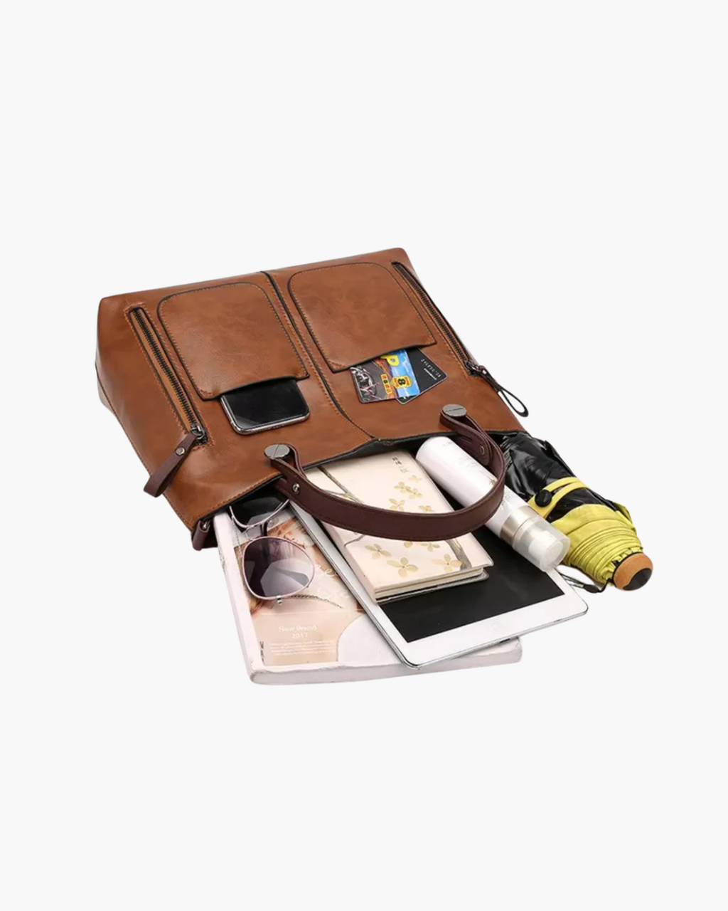 Vintage Schoudertas Ruime PU-Leren Tote met Meerdere Vakken