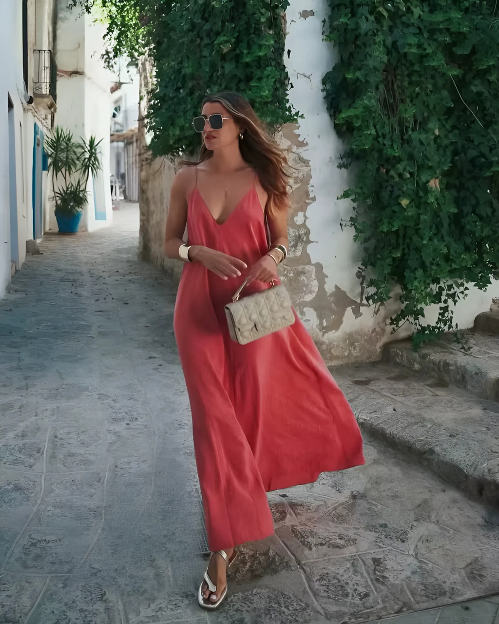 Roze Slip Maxi Jurk voor Dames