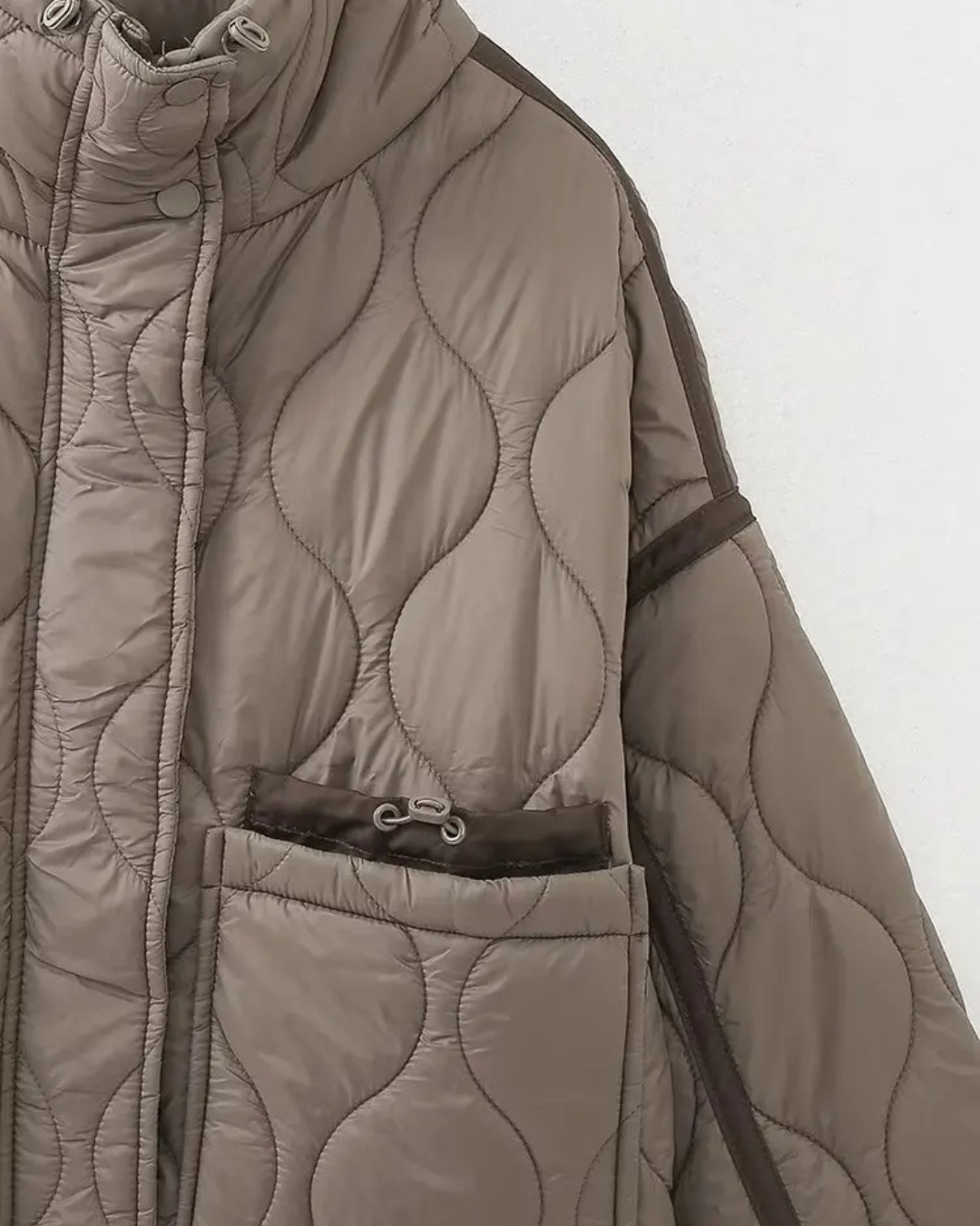 Katoenen Winterjas  met Trekkoord en Hoge Kraag voor Dames